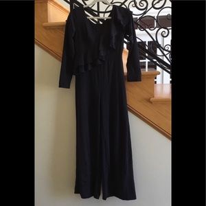 Cosics jumpsuit sz M ruffled chest black NWT